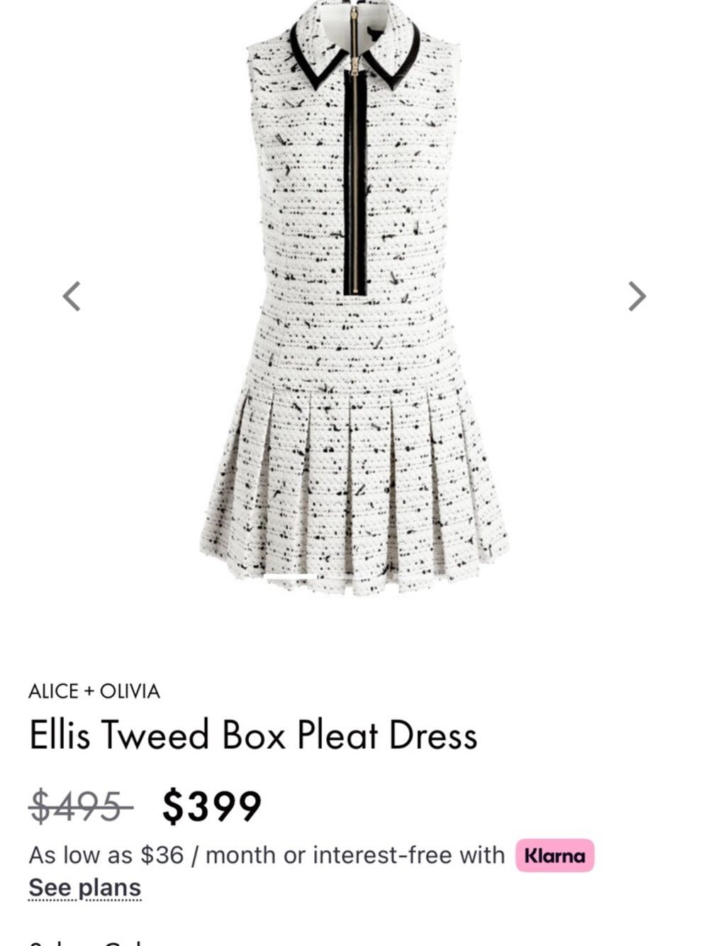 Alice + Olivia White Tweed Sleeveless Box-Pleat Dress with Black Trim